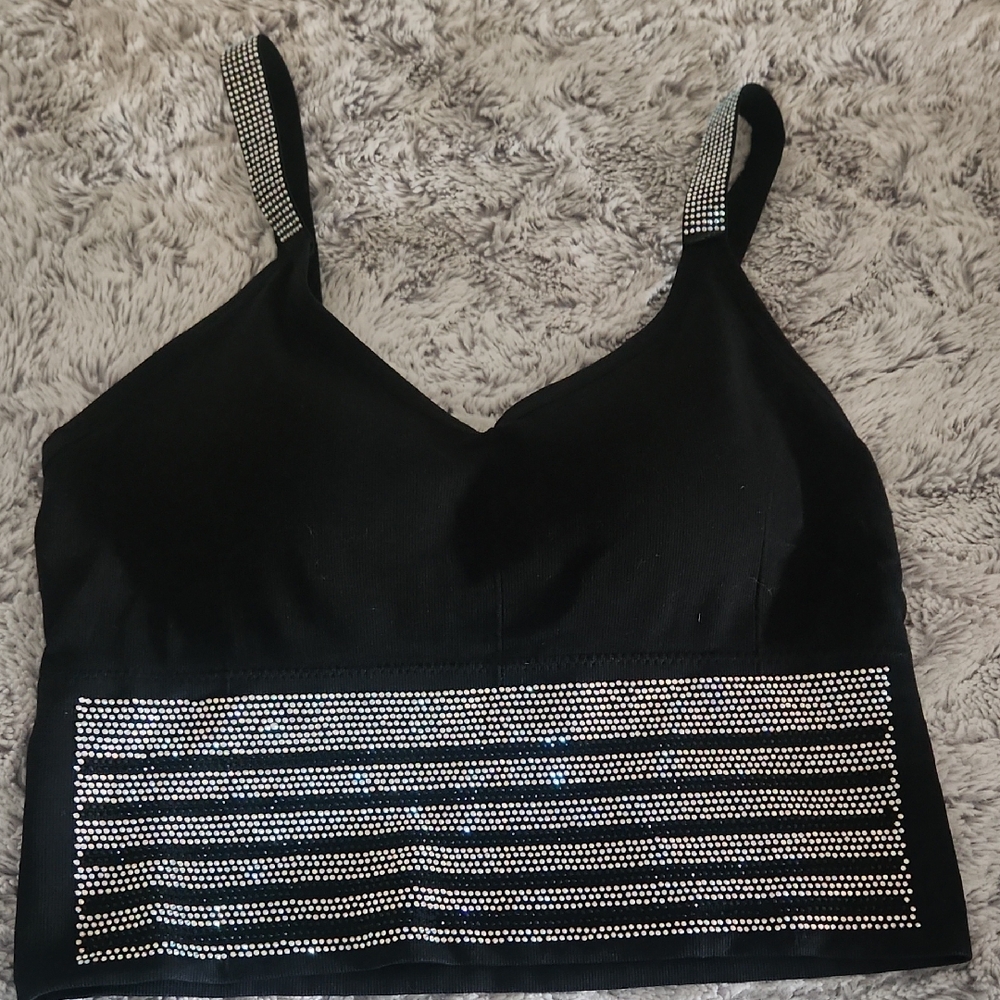 Elegant Black Rhinestone Women's Tank Top